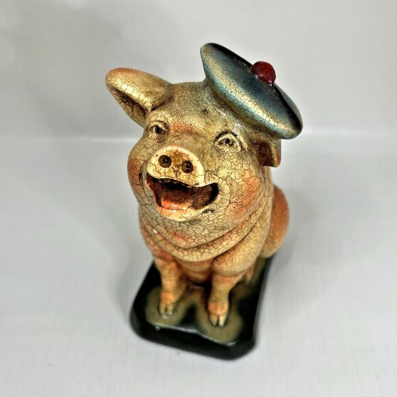 Noontidings ChalkwarePig Coin Bank Ceramic Made USA Farmhouse Country Vintage